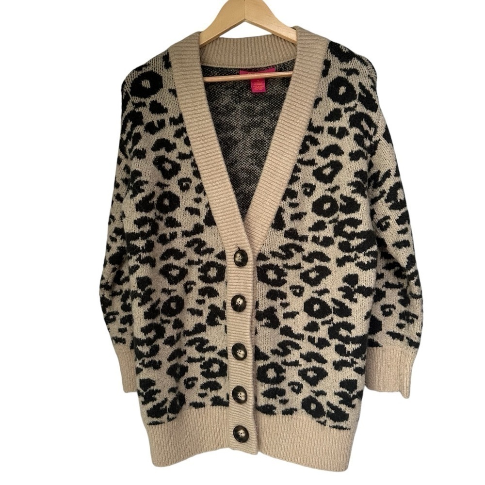 Catherine Malandrino Animal Print Cardigan Oversized Long Sleeve Sweater, Small
